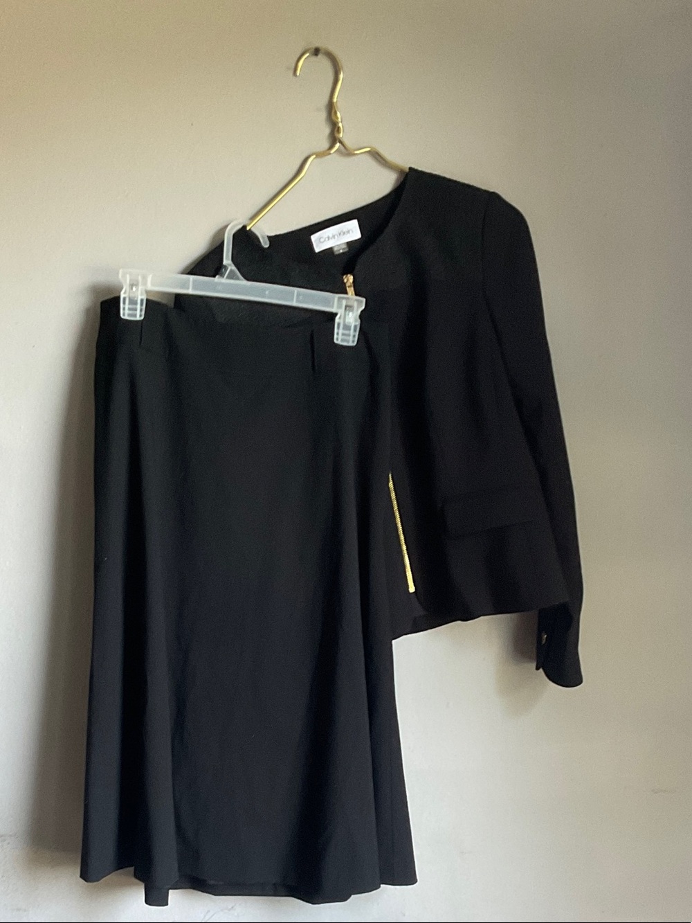 Calvin Klein Black Skirt and Jacket Set with Gold Accents